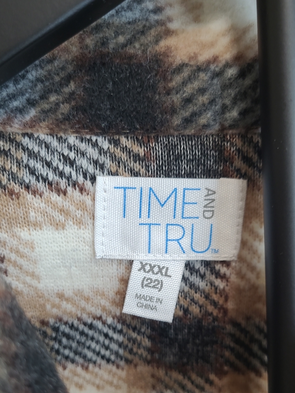 Time and Tru Brown & Cream Plaid Button-Up Shacket with Pockets size XXXL (22) - Picture 3 of 9